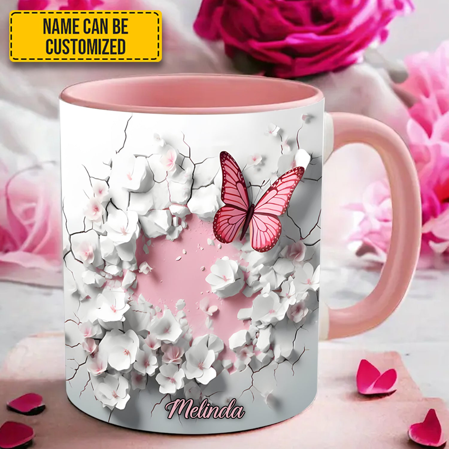 Personalized Butterfly And Flower Mug Floral Themed Butterfly Mug Home Display Gifts