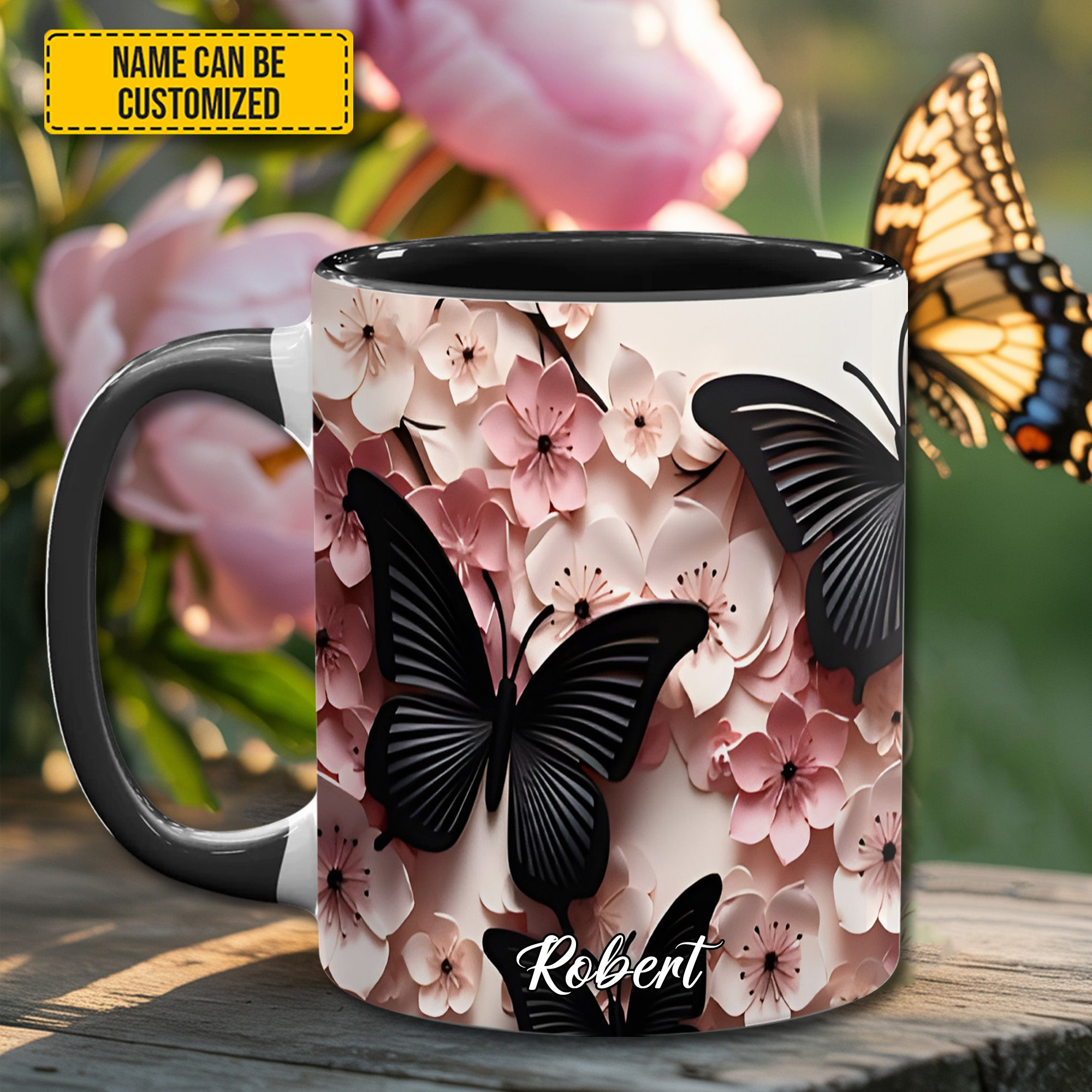 Personalized Butterfly And Flowers Mug Morning Coffee Mug Best Gifts For Butterfly Lovers