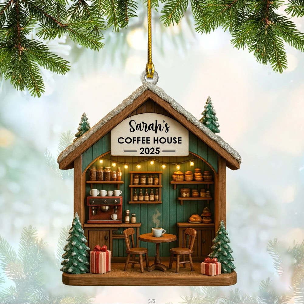 Personalized Cafe Christmas Ornament With Coffee House Custom Acrylic Ornament Gift For Coffee Lovers