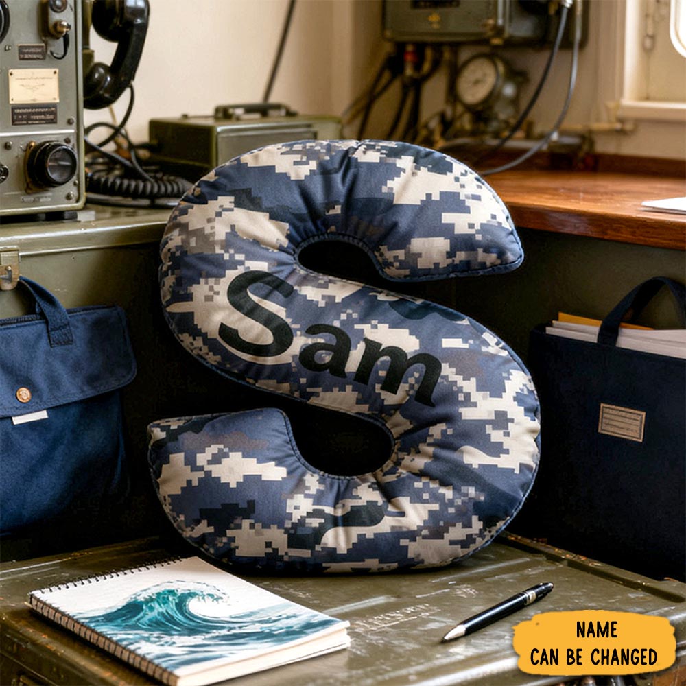 Personalized Camo Throw Pillow Initial Shaped Pillow Custom Throw Pillow With Name Military Style Pillow Gift For Men Boys Military Adventure Themed Gifts-1