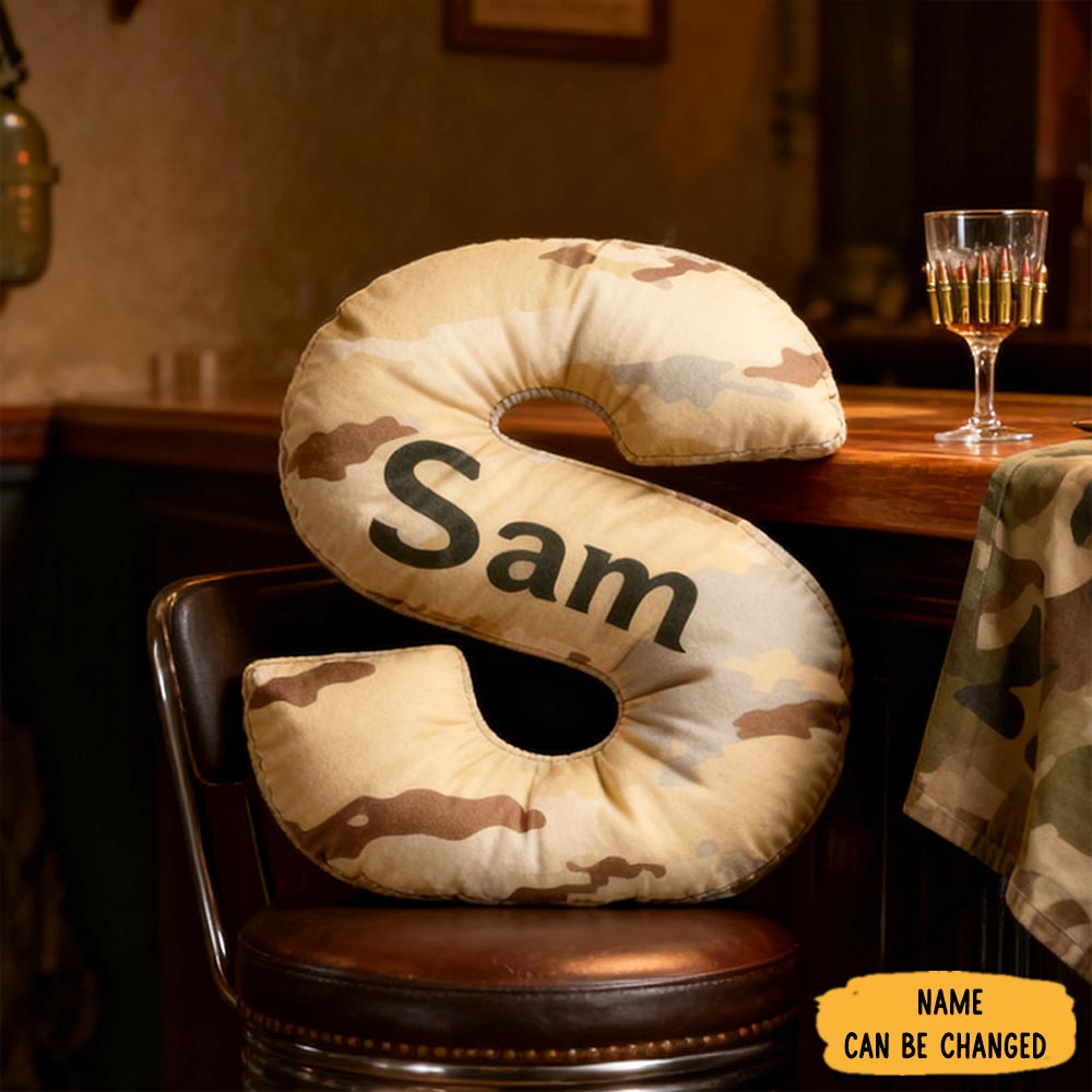 Personalized Camo Throw Pillow Initial Shaped Pillow Custom Throw Pillow With Name Military Style Pillow Gift For Men Boys Military Adventure Themed Gifts-4