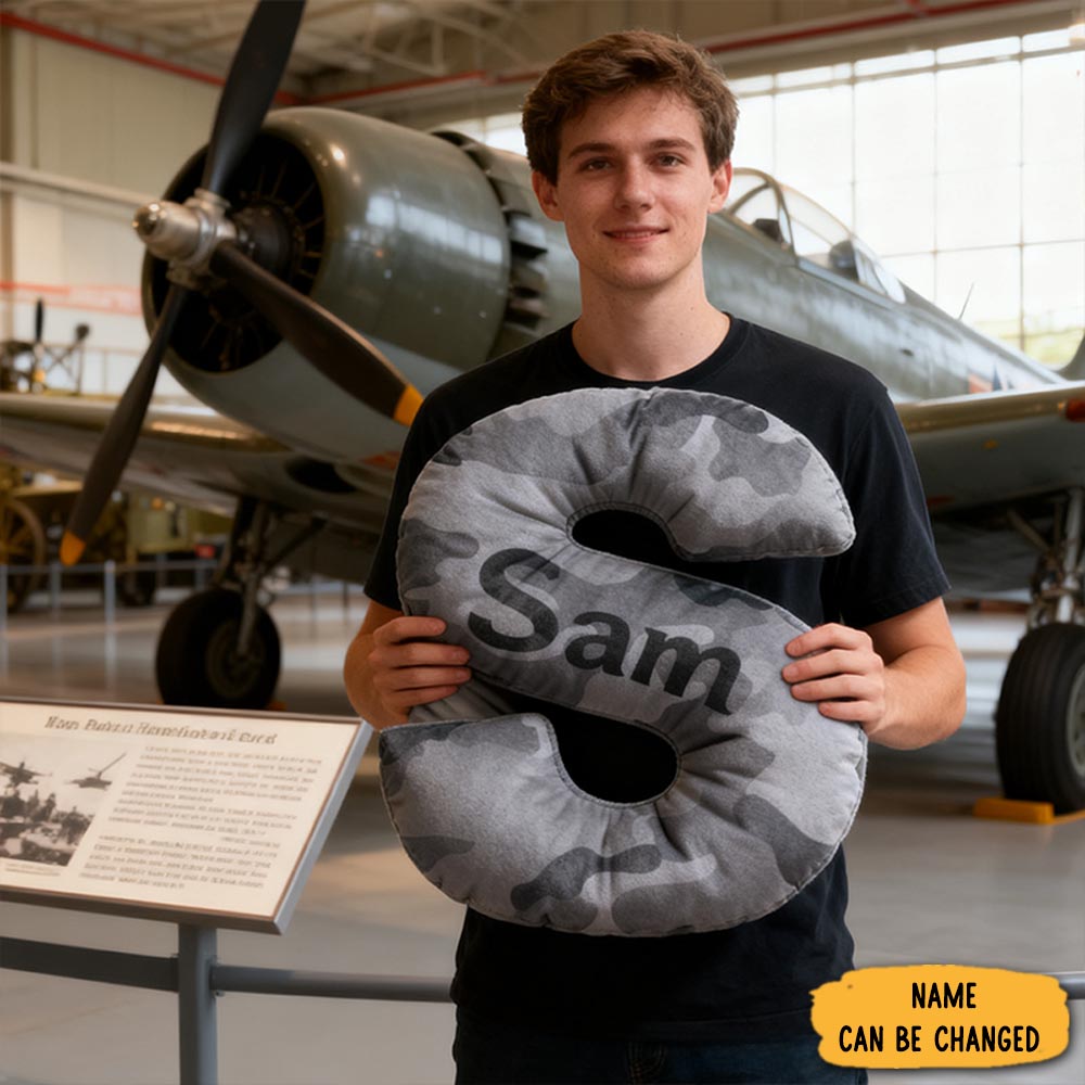 Personalized Camo Throw Pillow Initial Shaped Pillow Custom Throw Pillow With Name Military Style Pillow Gift For Men Boys Military Adventure Themed Gifts