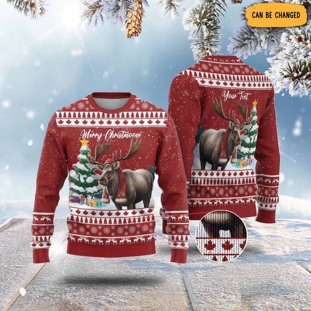 Personalized Canada Christmas Ugly Christmas Sweater Merry Chistmoose