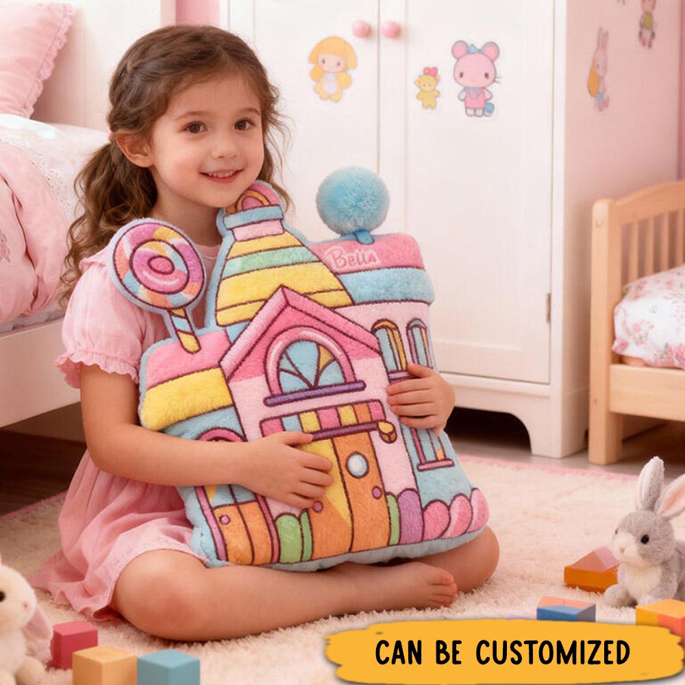 Personalized Candy House Name Custom Soft Decorative Gift Colorful Sweet Style Cute Magical Dream Cozy Playroom Lovely Fairy Tale Bedroom Fun Graphic 3D Print Pillow