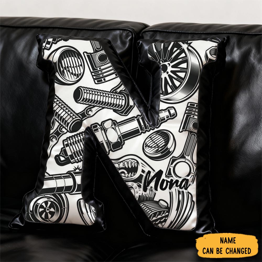 Personalized Car Enthusiast Pillow Custom Initial Automotive Parts Design Cushion 3d Print Gift For Gearheads