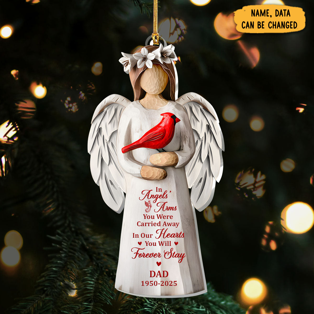 Personalized Cardinal In Angel Arms Christmas Ornament Memorial Ornament Gifts For Loss Of Dad