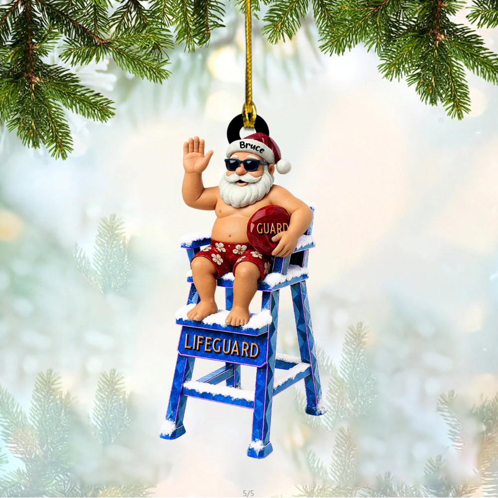 Personalized Caricature Beach Santa Lifeguard Ornament Christmas Gift For Beach Lifeguard