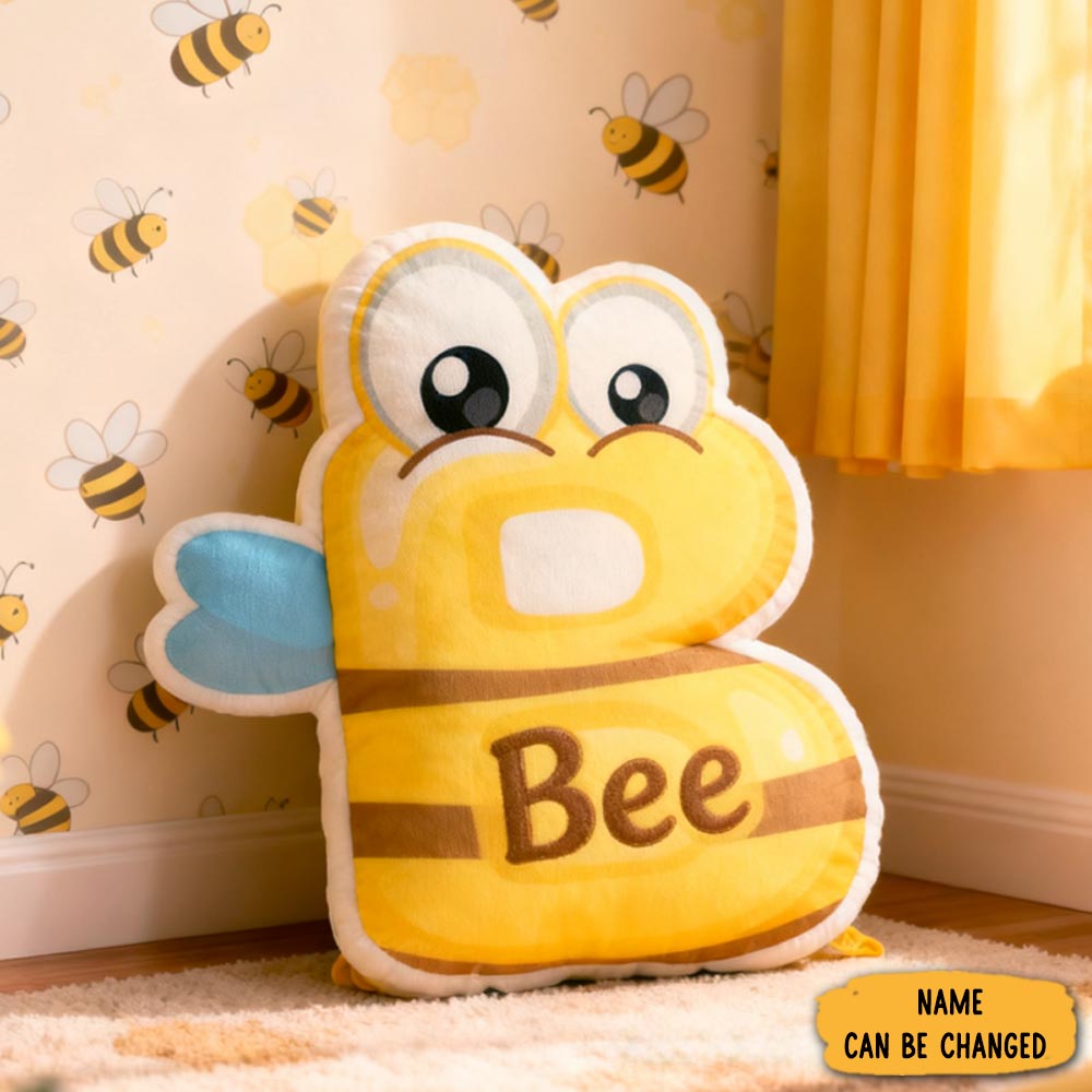 Personalized Cartoon Cute Bee Initials With Name Graphic 3d Print Pillow Christmas Gift For Kids