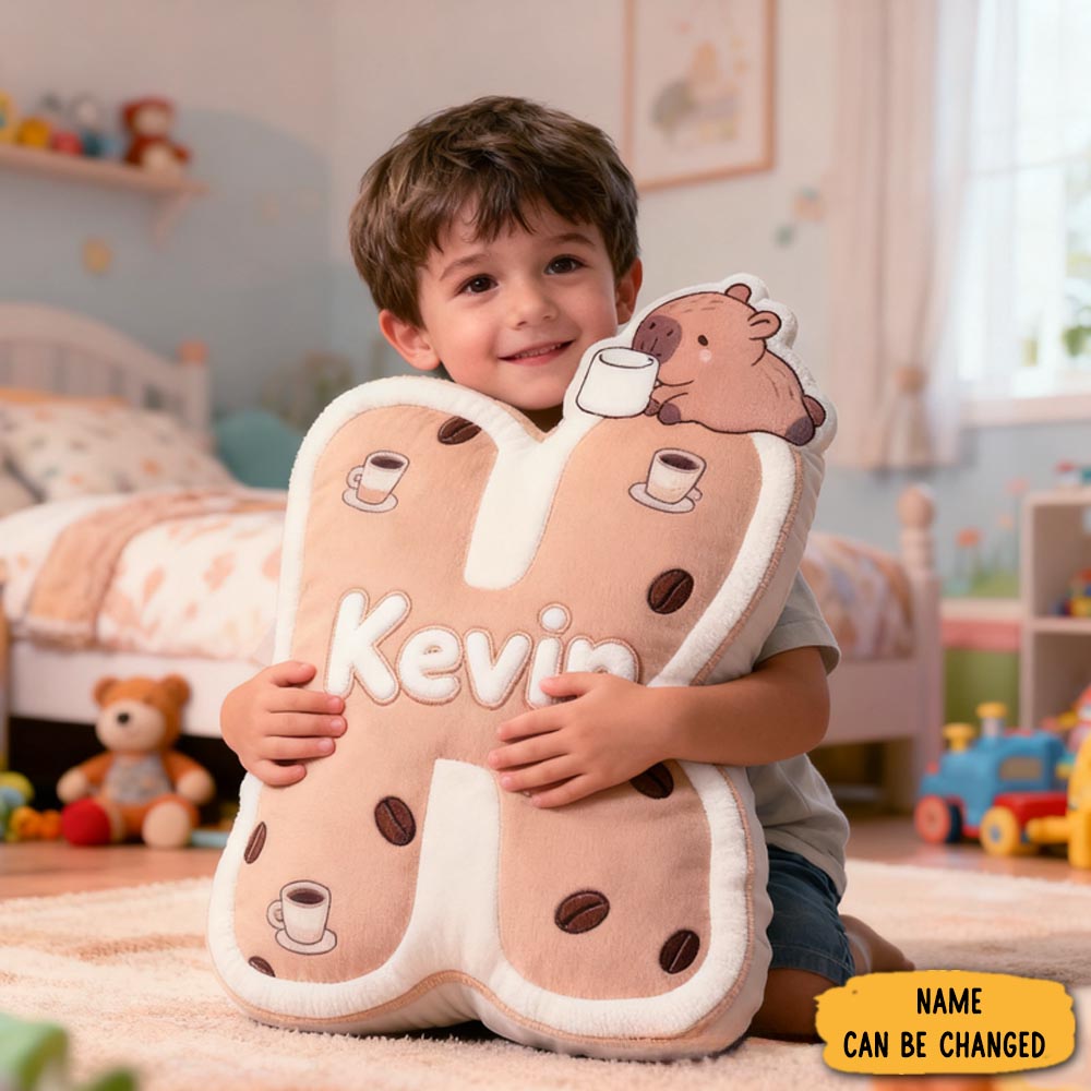 Personalized Cartoon Cute Capybara Initials With Name Graphic 3d Print Pillow Christmas Gift For Kids