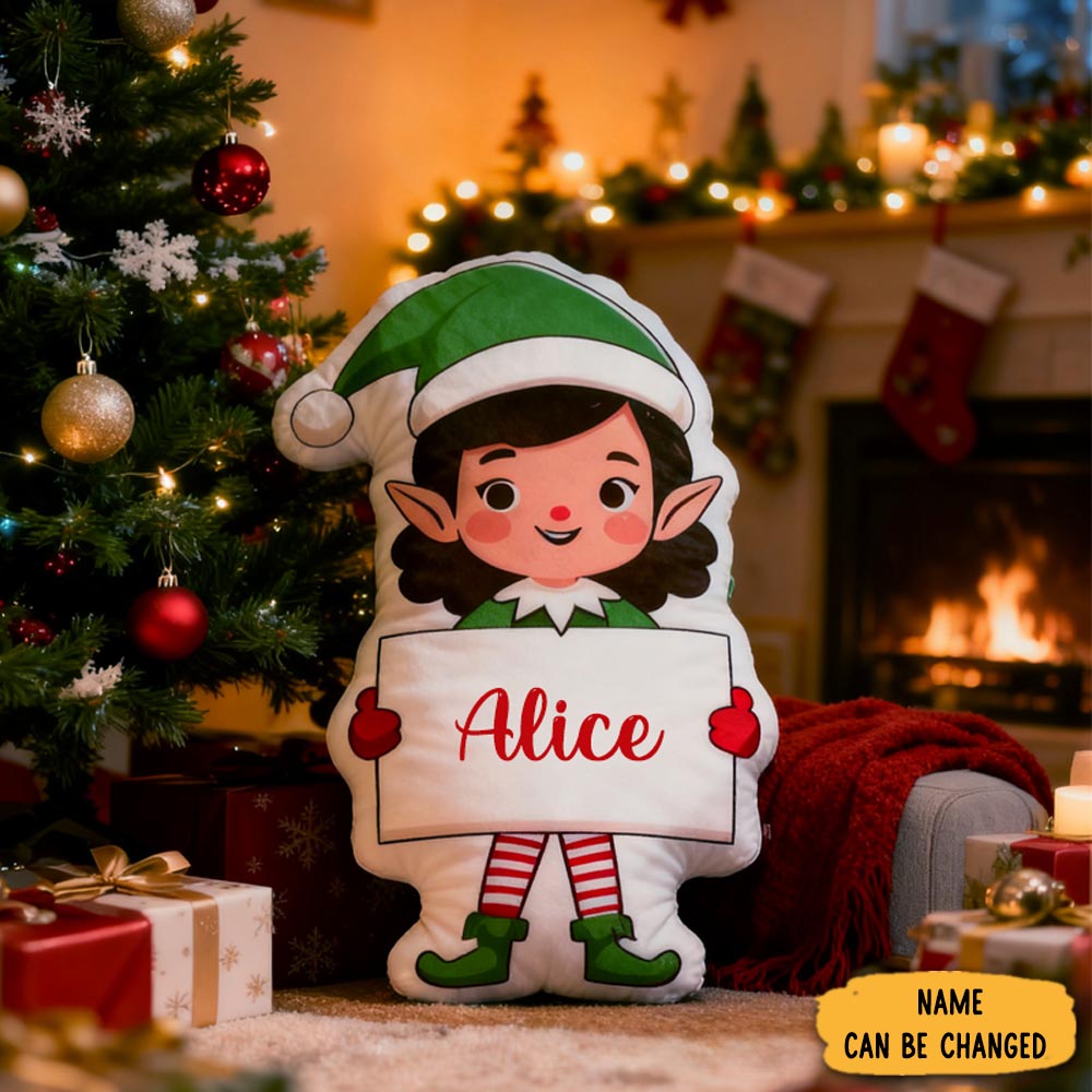 Personalized Cartoon Cute Elf With Name Pillow Christmas Gift For Kids Family