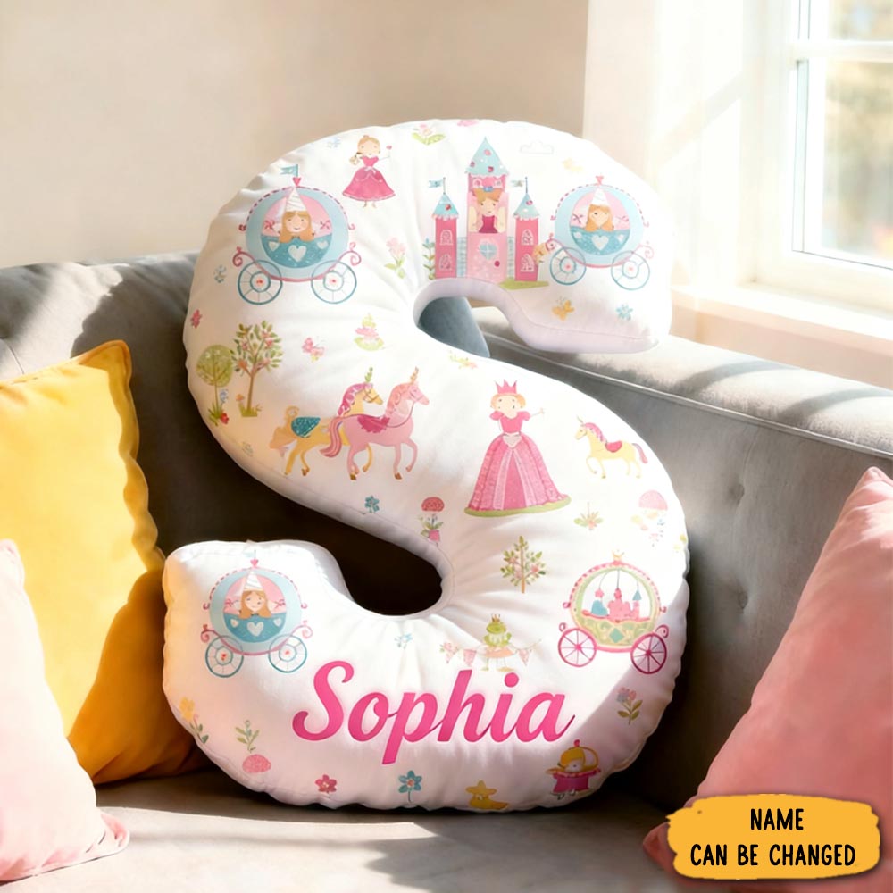 Personalized Cartoon Cute Princess With Name Pillow Christmas Gift For Kids Family