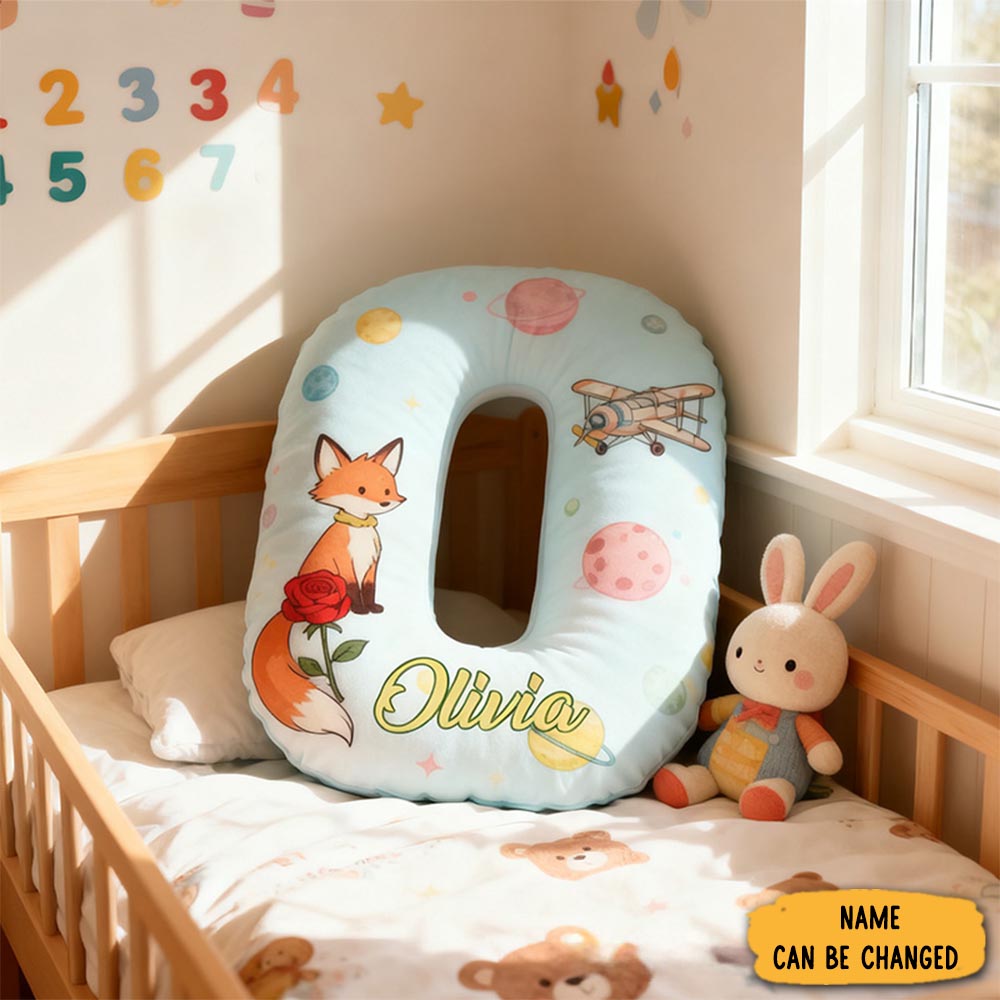 Personalized Cartoon Fox And Rose Alphabet Shaped Pillow For Cartoon Lovers Initial Pillow Christmas Gift For Kids