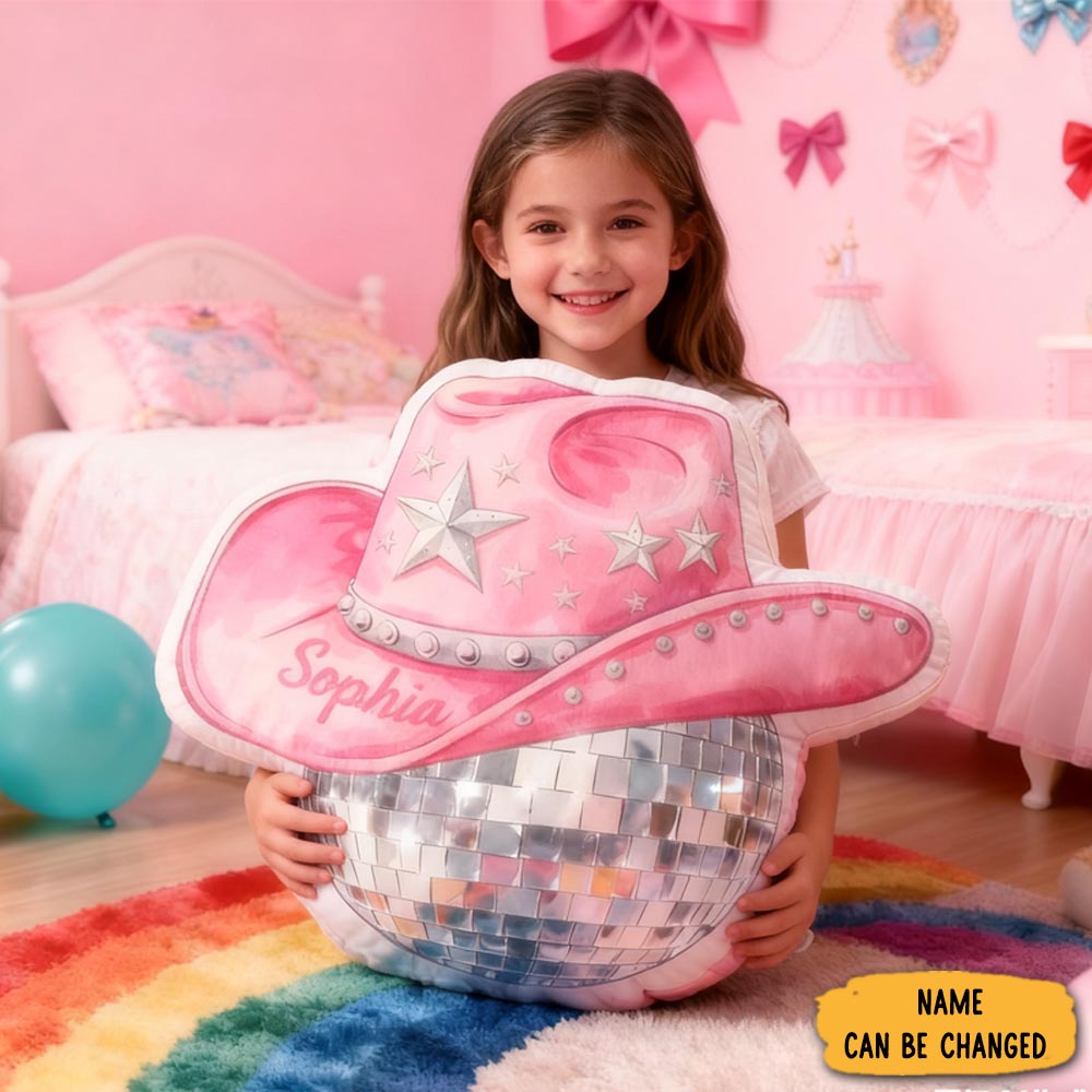 Personalized Cartoon Pink Disco Ball With Name Graphic 3d Print Pillow Christmas Gift For Kids