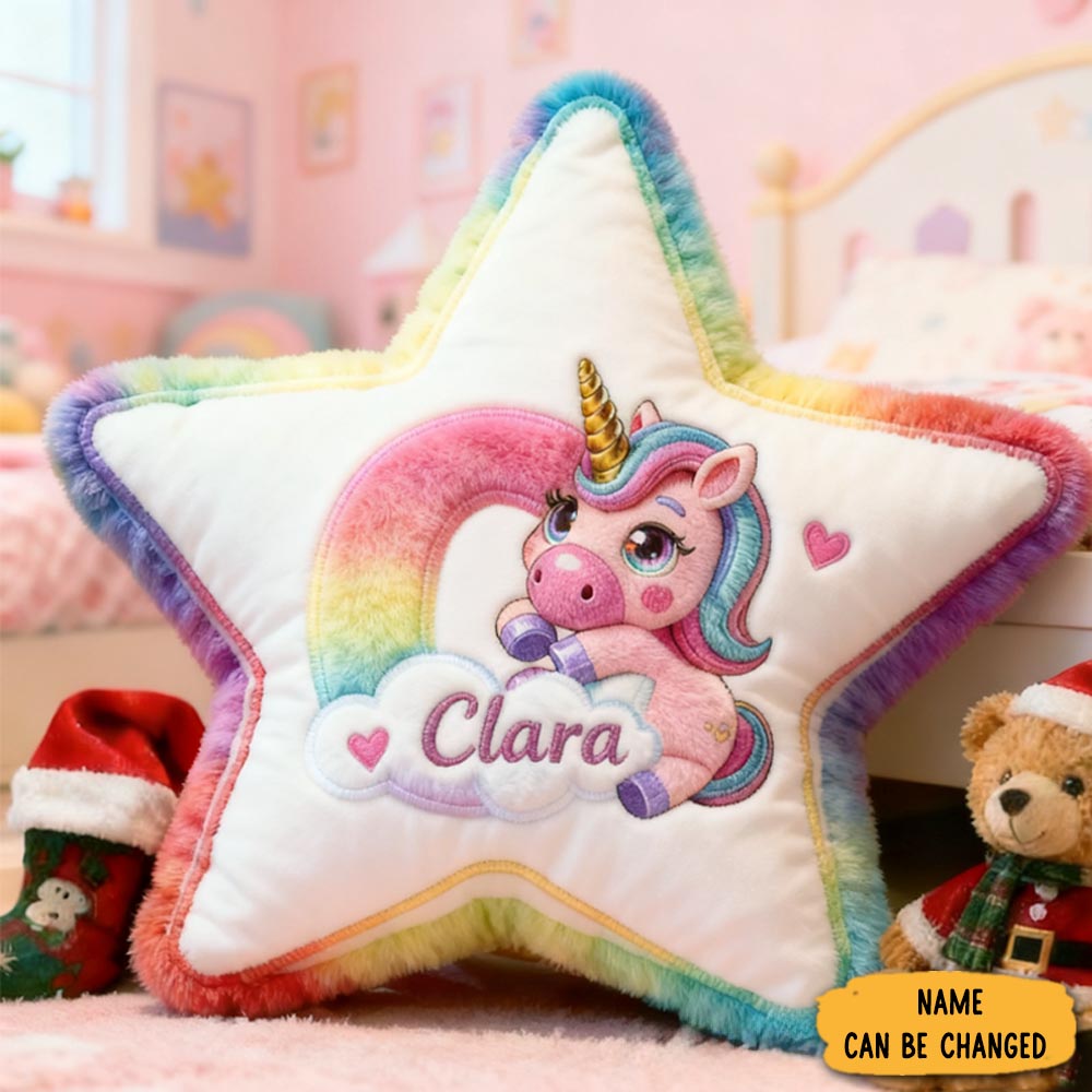 Personalized Cartoon Pink Unicorn Initials With Name Graphic 3d Print Pillow Christmas Gift For Kids