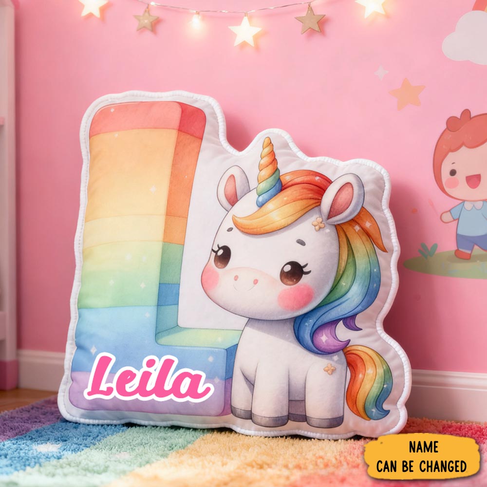 Personalized Cartoon Pink Unicorns Initials With Name Graphic 3d Print Pillow Christmas Gift For Kids