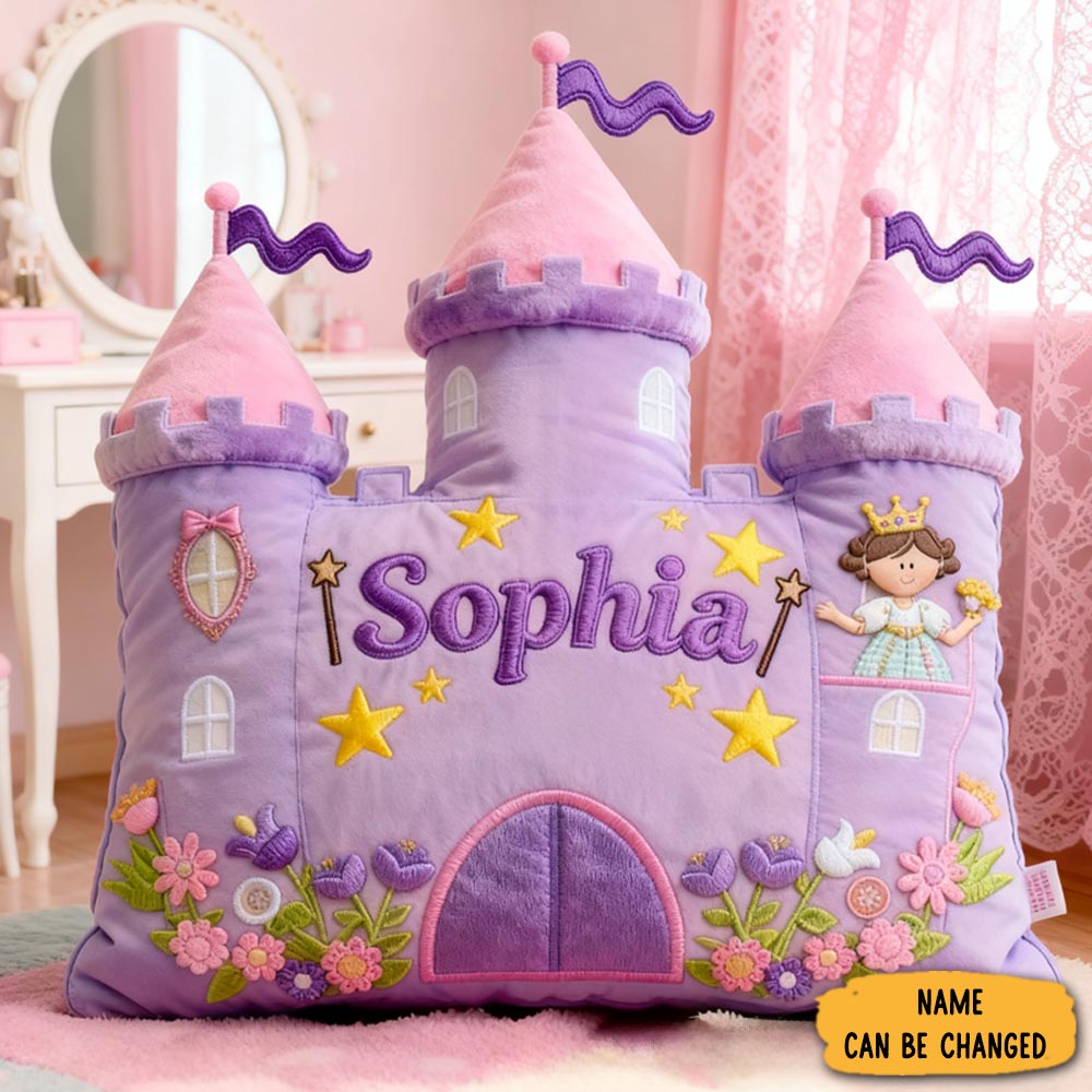 Personalized Cartoon Princess Castle With Name Graphic 3d Print Pillow Christmas Gift For Kids