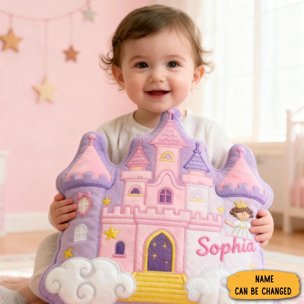Personalized Cartoon Princess Cloud Castle With Name Graphic 3d Print Pillow Christmas Gift For Kids