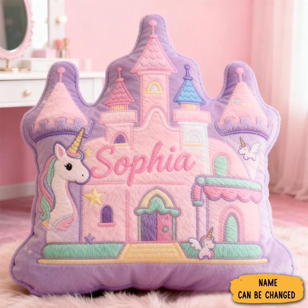 Personalized Cartoon Princess Unicorn Castle With Name Graphic 3d Print Pillow Christmas Gift For Kids