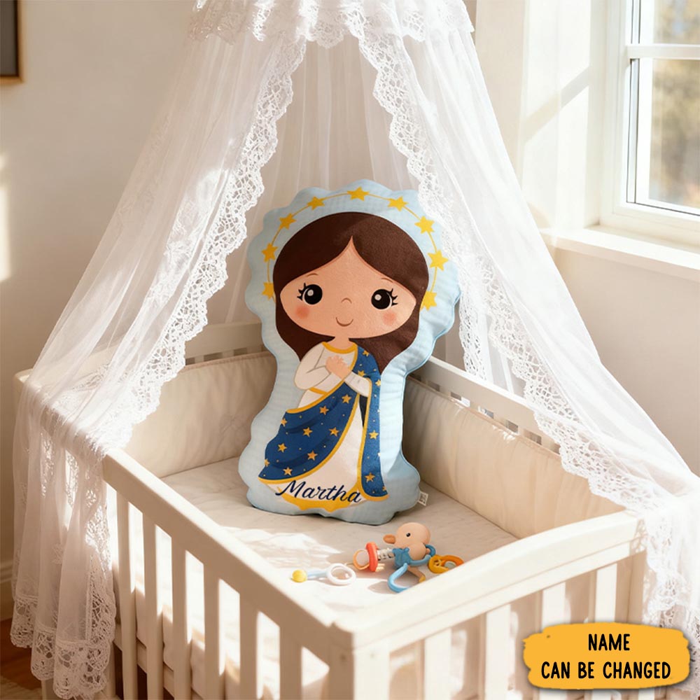 Personalized Cartoon Vergin Mary Pillow With Custom Name Home Decor Religious Gift Catholic For Kids