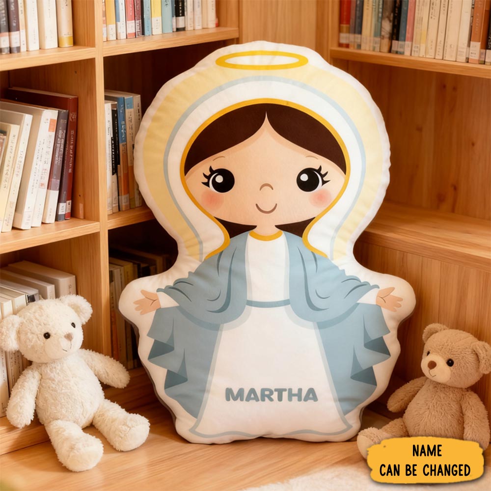 Personalized Cartoon Vergin Mary Pillow With Name Home Decor Religious Gift Catholic For Kids