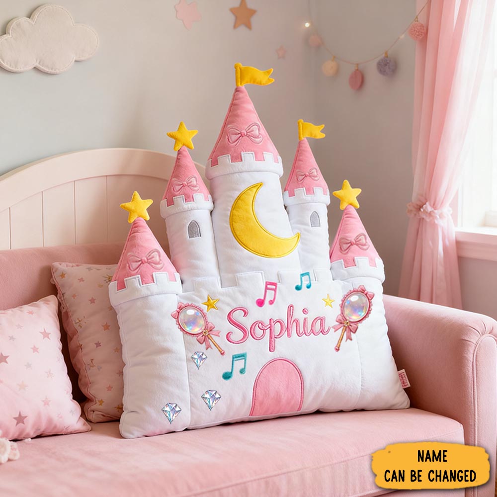 Personalized Castle Pillow With Magic Wand And Moon Design For Magical And Cozy Fairy Tale Pillow Custom Pillow Gift For Kids