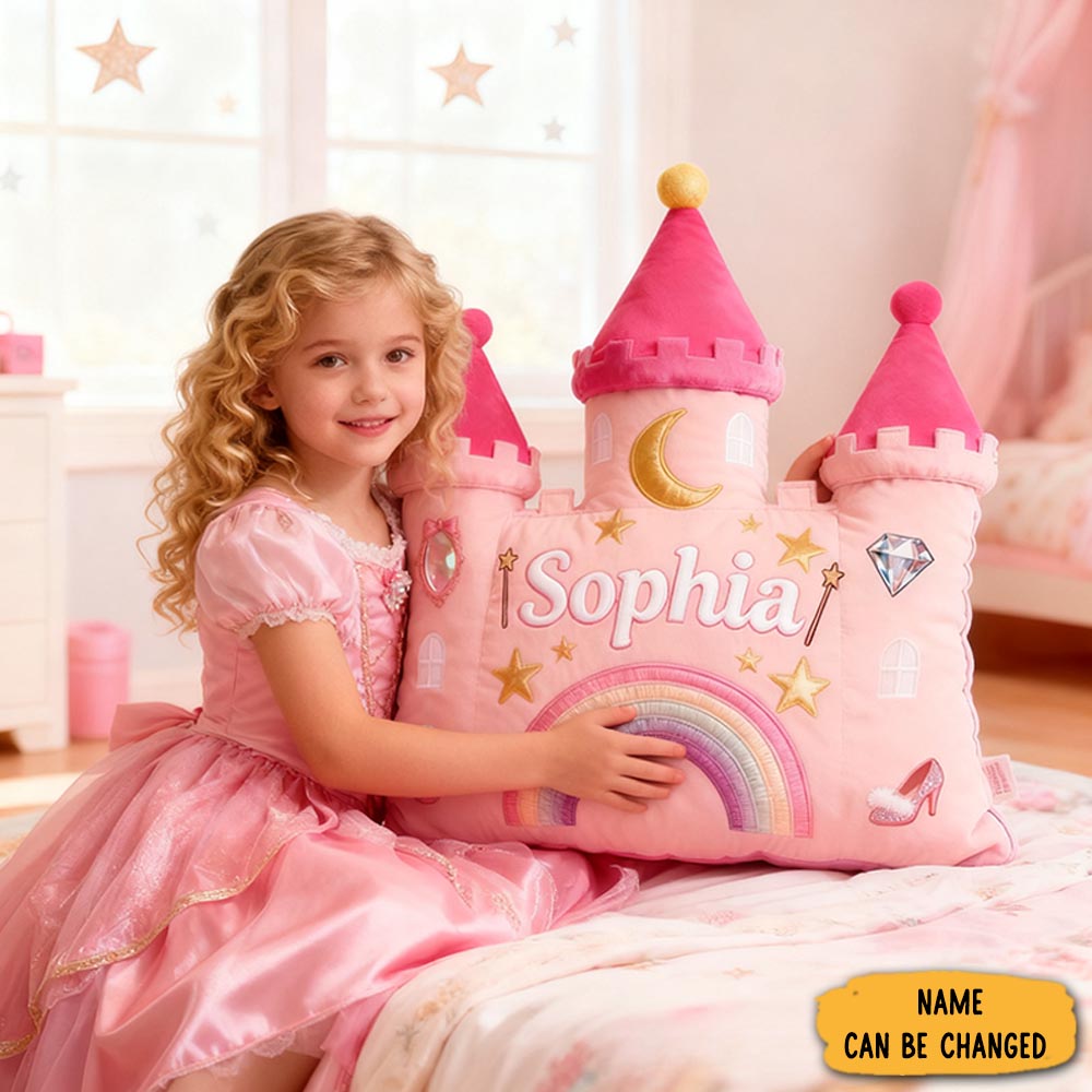 Personalized Castle Pillow With Rainbow Stars And Moon Design For Magical And Cozy Fairy Tale Pillow Custom Pillow Christmas Gift For Kids-1