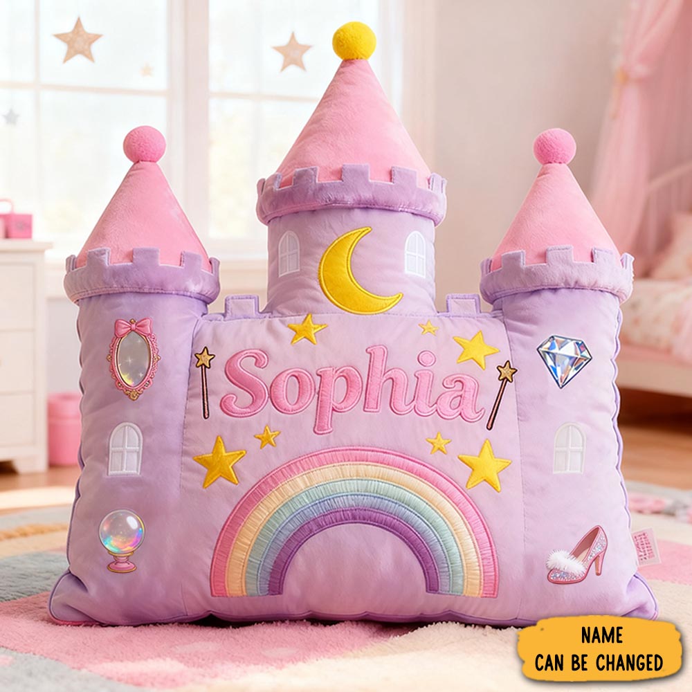 Personalized Castle Pillow With Rainbow Stars And Moon Design For Magical And Cozy Fairy Tale Pillow Custom Pillow Christmas Gift For Kids