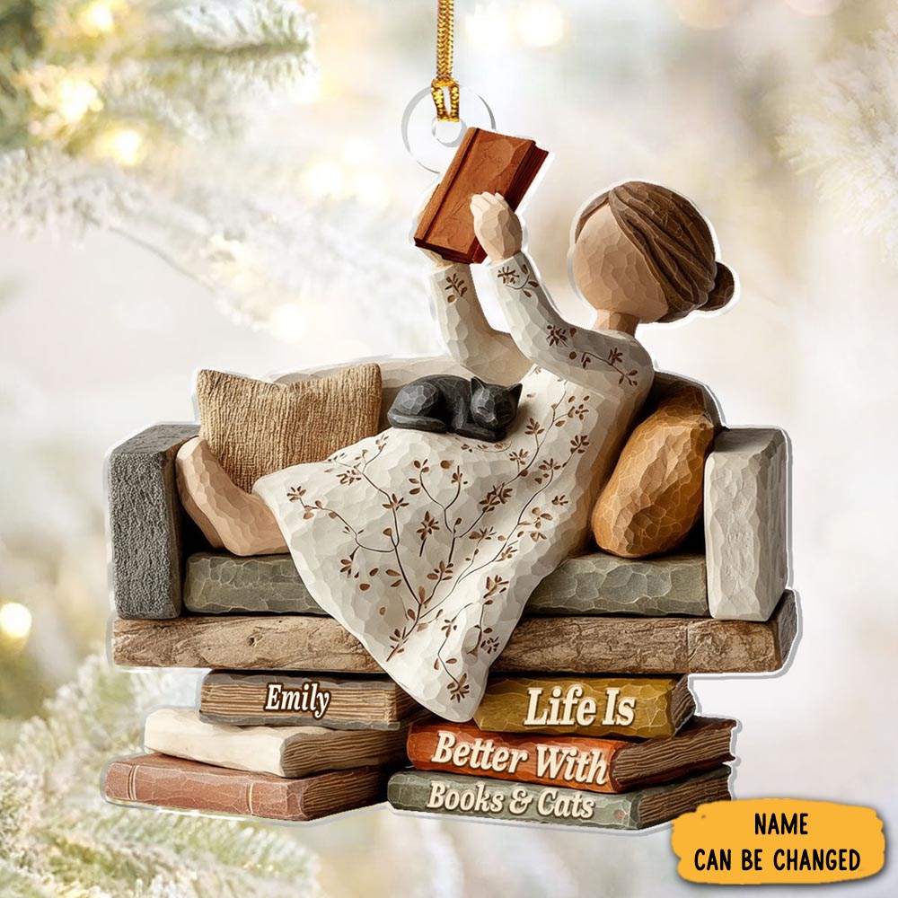 Personalized Cat And Book Christmas Ornament Animal Themed Cat Owner Christmas Gifts
