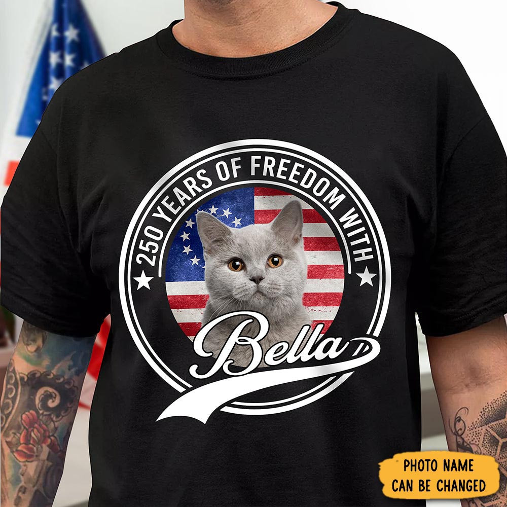 Personalized Cat Dog 250 Years Of Freedom T-Shirt Cool Patriotic Shirts Men's Gifts
