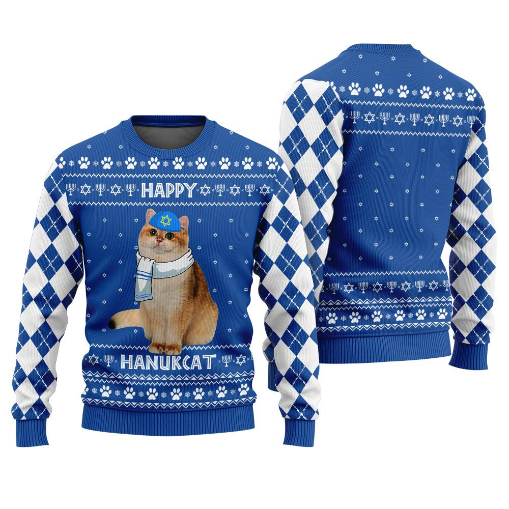 Personalized Cat Hanukkah Sweater Royal Ugly Christmas Sweaters For Sale