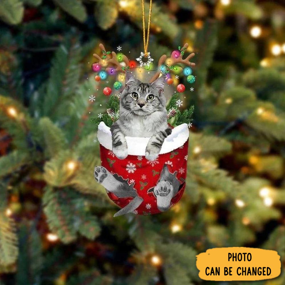 Personalized Cat In Snow Pocket Christmas Ornament Charming Christmas Ornament Gift Idea