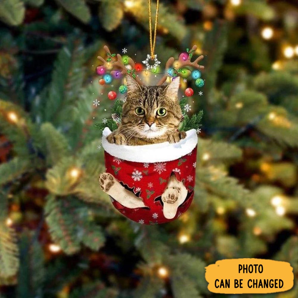 Personalized Cat In Snow Pocket Christmas Ornament Cozy Christmas Ornament Decoration