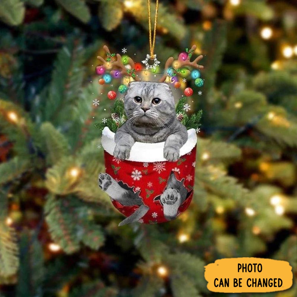 Personalized Cat In Snow Pocket Christmas Ornament Elegant Tree Ornament Decoration