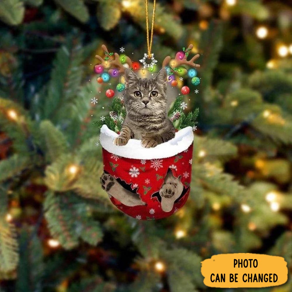 Personalized Cat In Snow Pocket Christmas Ornament Festive Holiday Ornament Collection