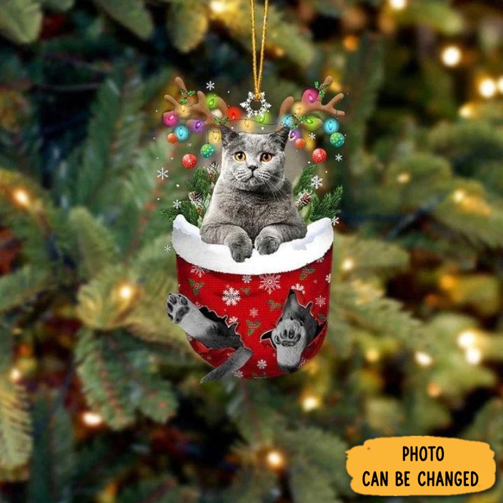 Personalized Cat In Snow Pocket Christmas Ornament Lovely New Year Ornament Keepsake