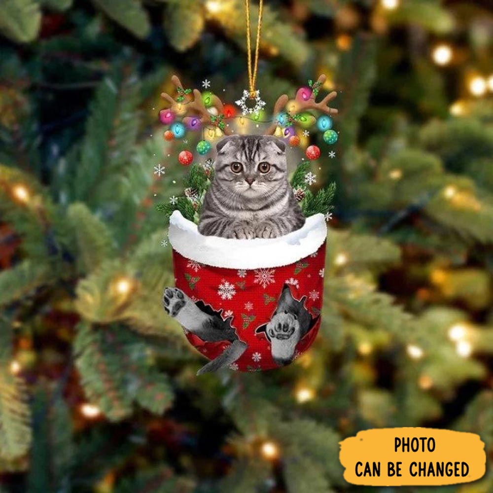 Personalized Cat In Snow Pocket Christmas Ornament Meaningful Christmas Ornament Gift