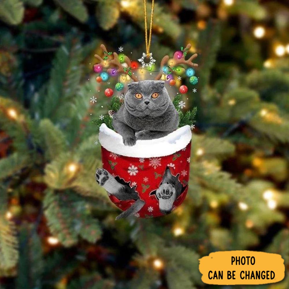 Personalized Cat In Snow Pocket Christmas Ornament Memorable Anniversary Ornament Keepsake