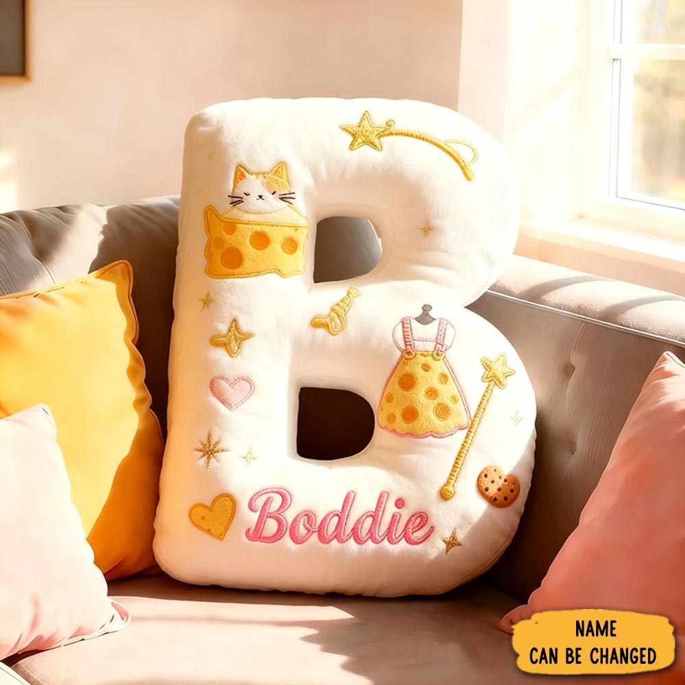 Personalized Cat Lover Cheese Letter Pillow With Custom Name Pillow For Kid Graphic 3d Print
