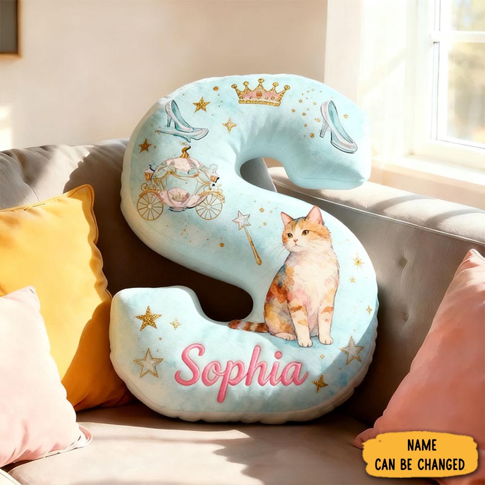 Personalized Cat Lover Crown Crystal Shoes Pumpkin Carriage Letter Pillow With Custom Name Graphic 3d Print