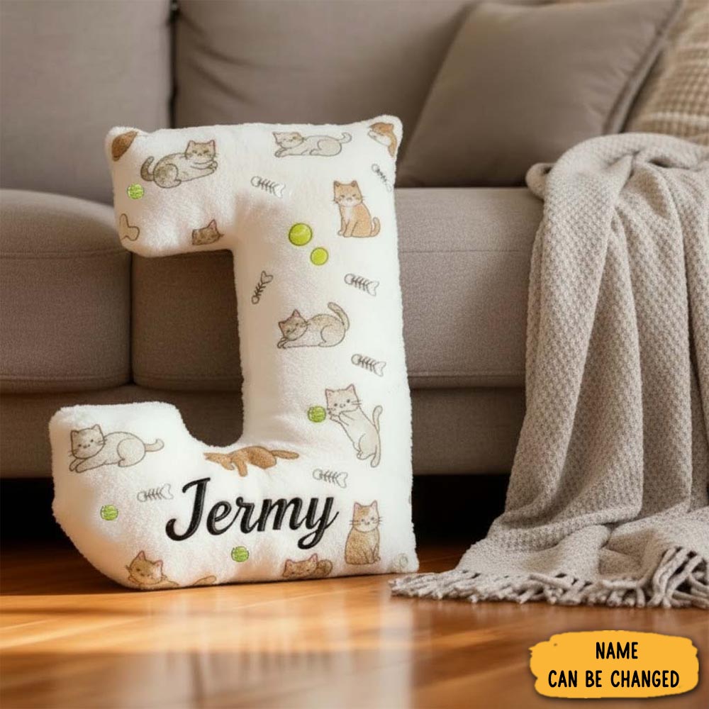 Personalized Cat Lover Cute Cat Letter Pillow Graphic 3d Print Pillow