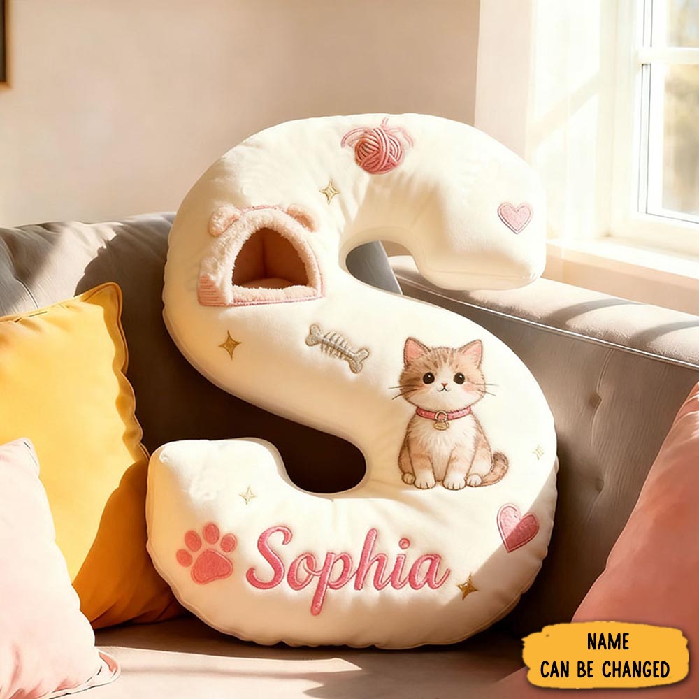 Personalized Cat Lover Cute Letter Pillow With Custom Name Pillow Graphic 3d Print
