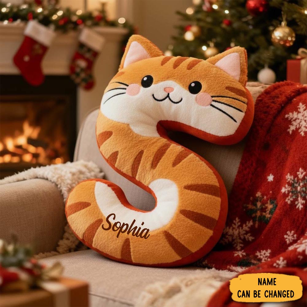 Personalized Cat Lover Cute Orange Tabby Cat Letter Pillow Graphic 3d Print Pillow
