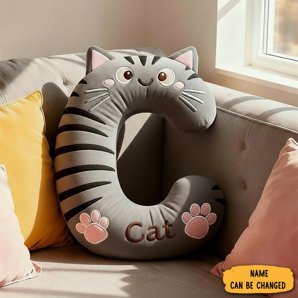 Personalized Cat Lover Letter Pillow With Custom Name Design Ver Gray Tabby Graphic 3d Print