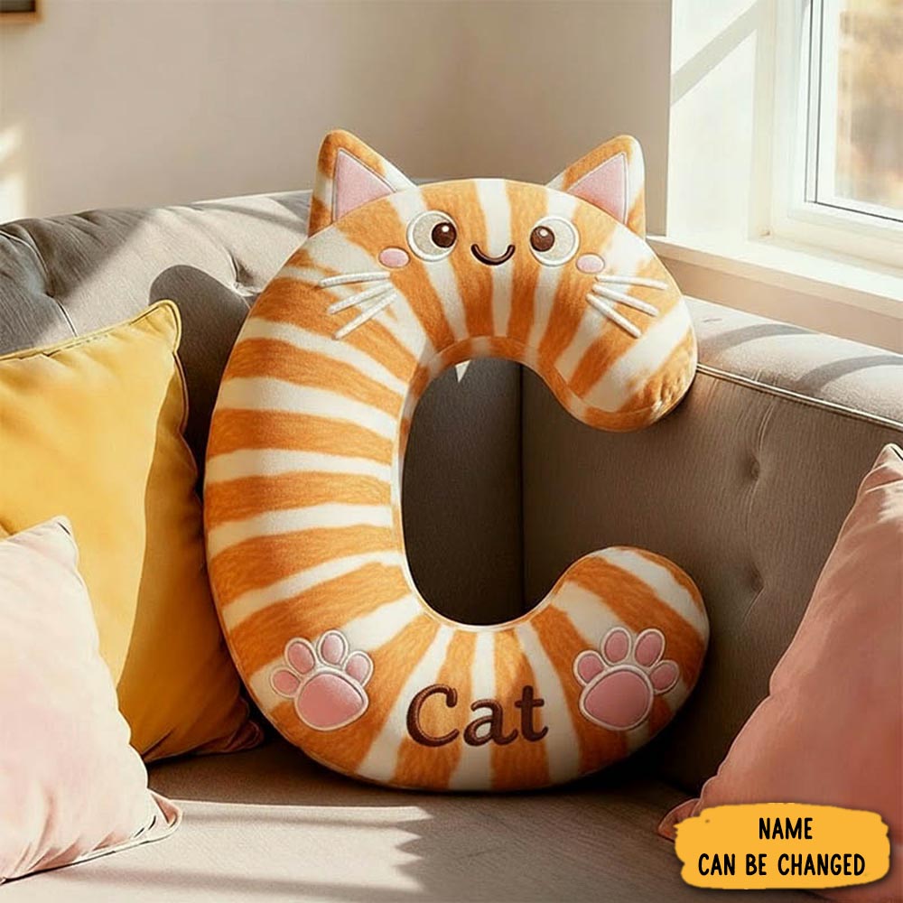 Personalized Cat Lover Letter Pillow With Custom Name Design Ver Orange Cat Graphic 3d Print