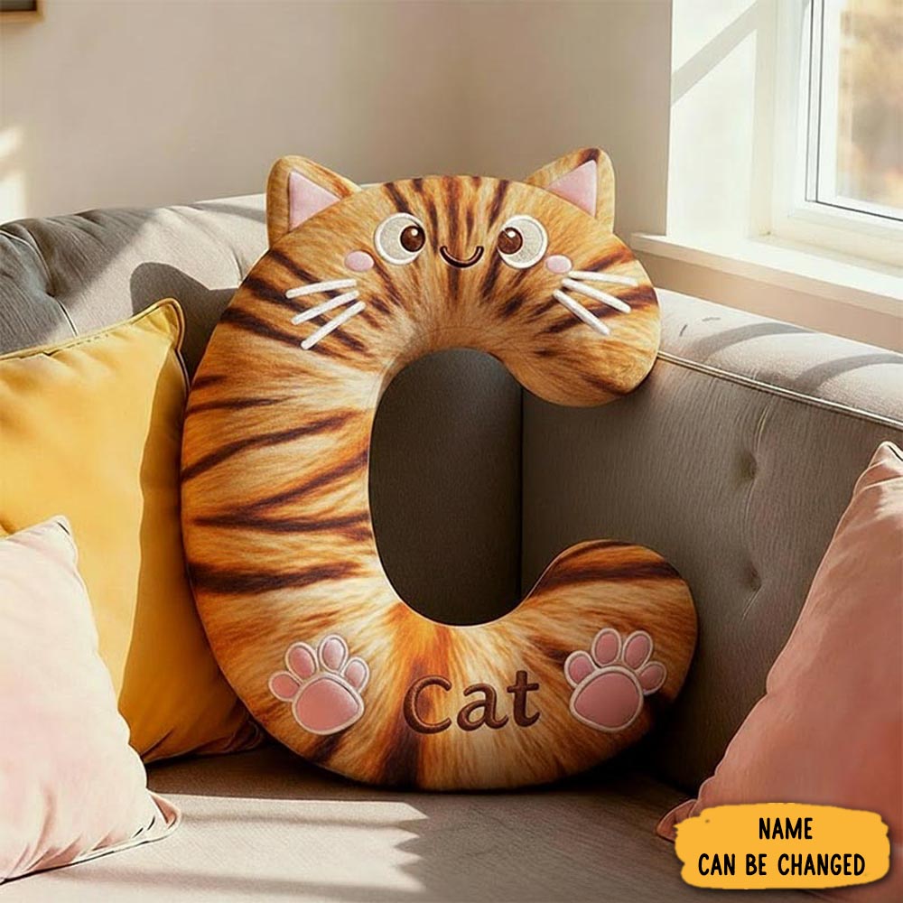 Personalized Cat Lover Letter Pillow With Custom Name Design Ver Orange Tabby Graphic 3d Print
