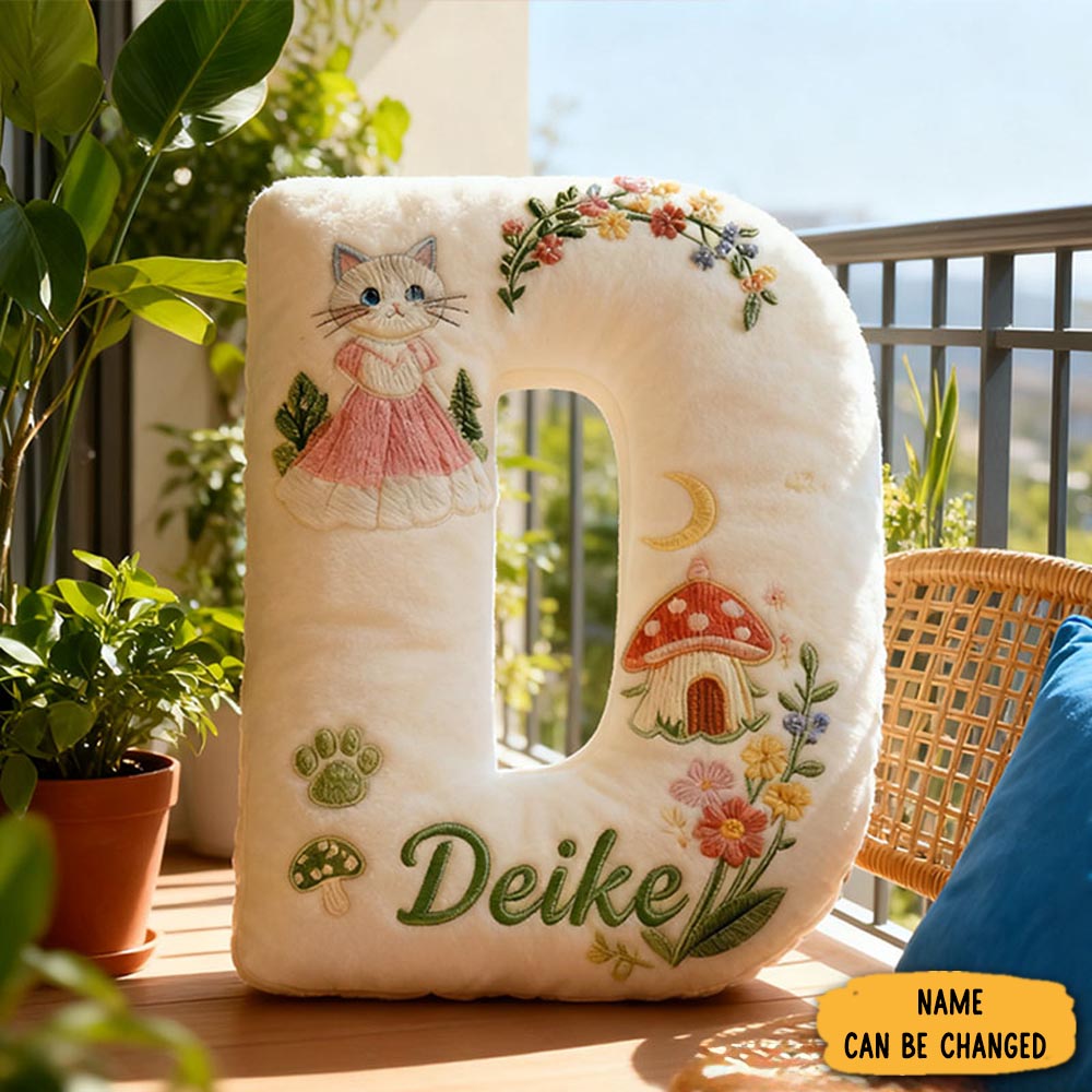 Personalized Cat Lover Mushroom House Forest Flower Letter Pillow With Custom Name Pillow For Kid Graphic 3d Print