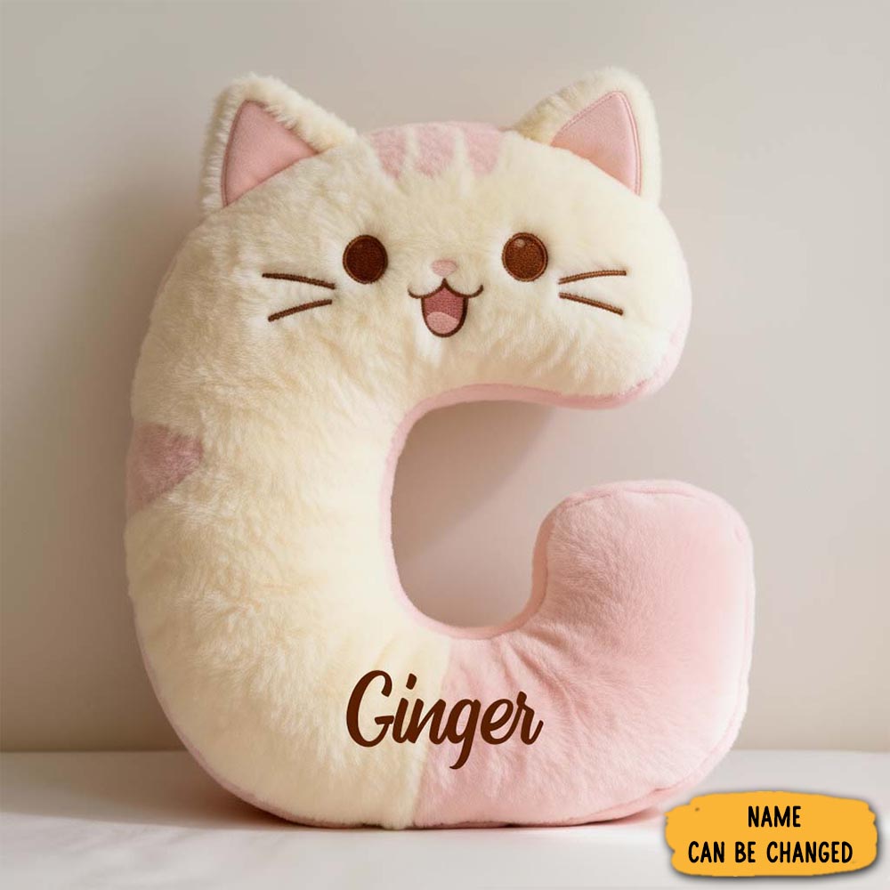 Personalized Cat Lover Pink Cat Letter Pillow Graphic 3d Print Pillow