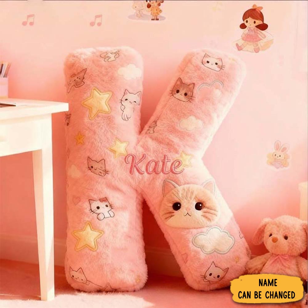 Personalized Cat Lover Pink Cats Cute Letter Pillow Graphic 3d Print Pillow