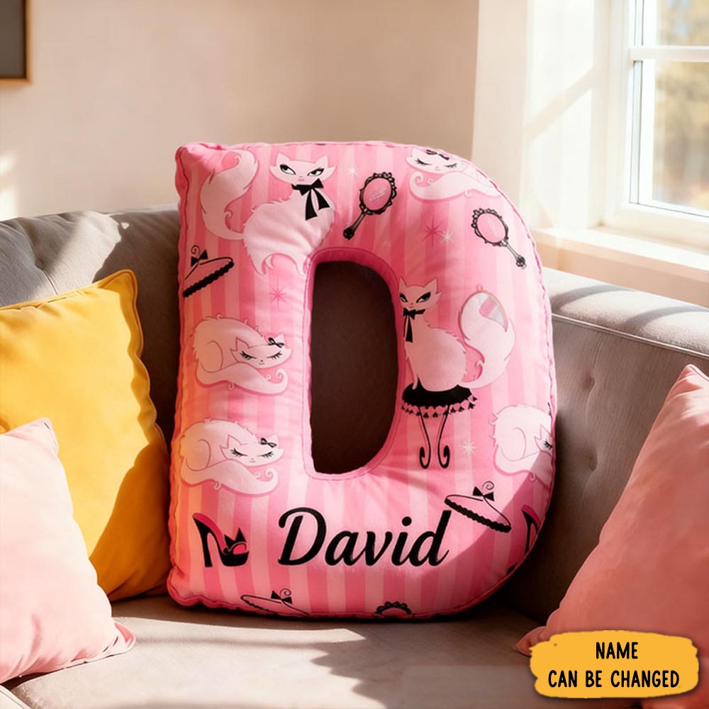 Personalized Cat Lover Pink Magic Mirror High Heels Letter Pillow With Custom Name Graphic 3d Print