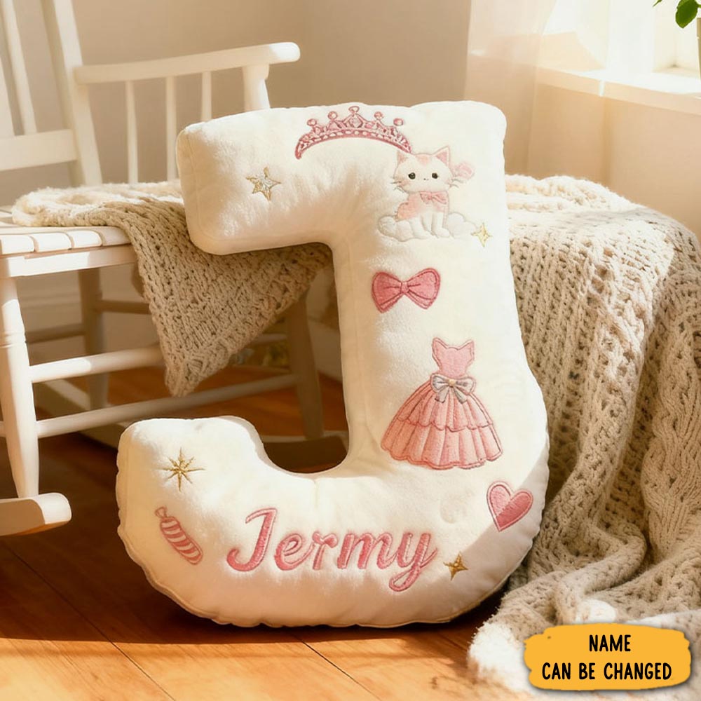 Personalized Cat Lover Princess Dress Letter Pillow With Custom Name Pillow For Kid Graphic 3d Print